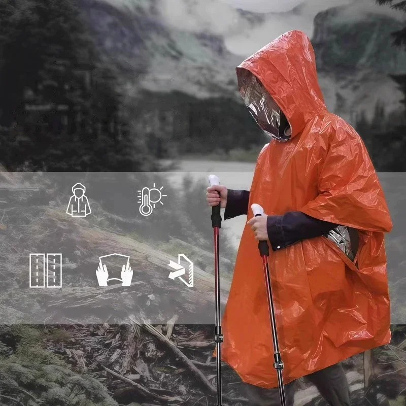Emergency Poncho Rain - معطف واقٍ من المطر بغطاء للرأس،